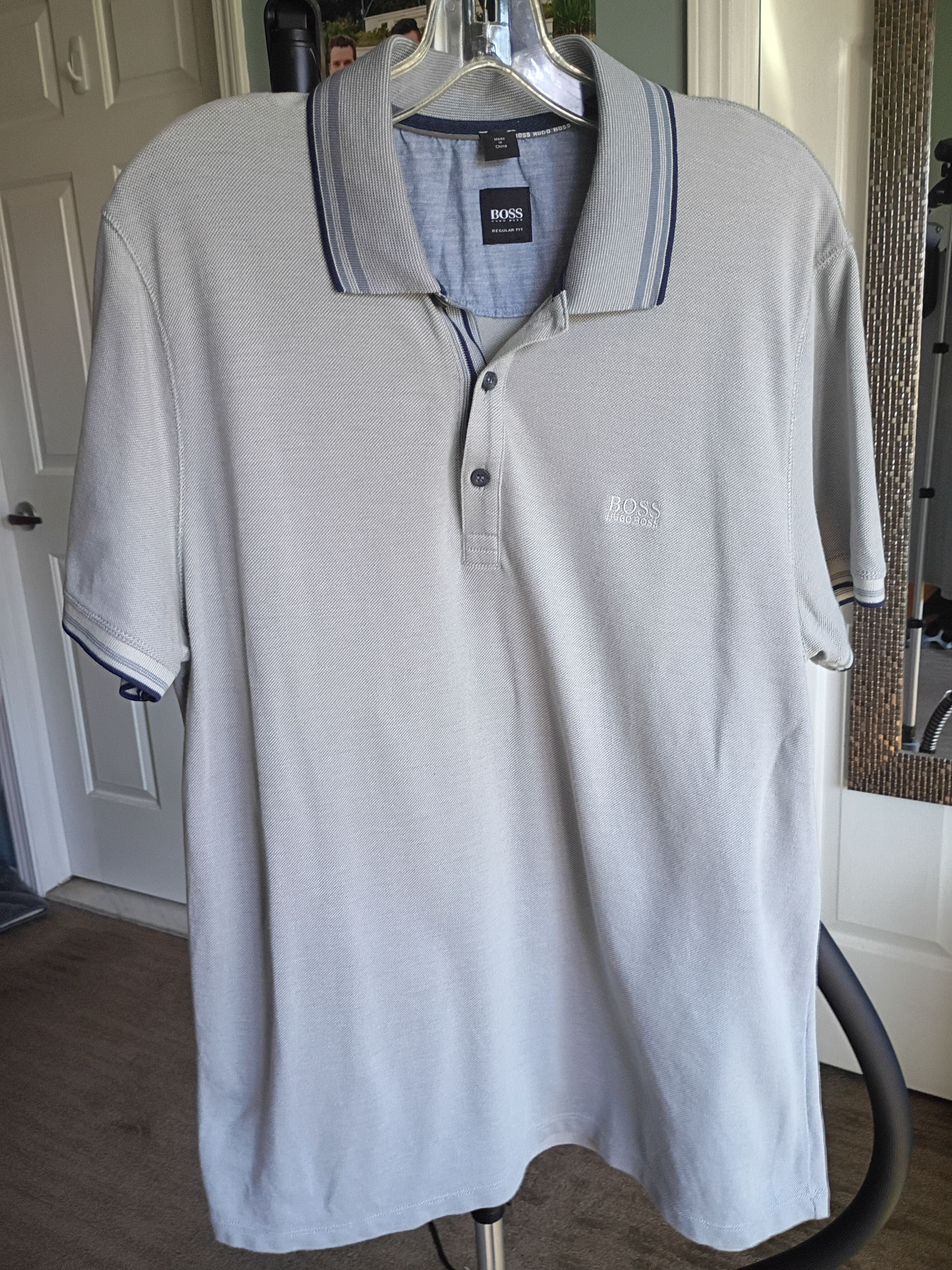 Boss Mens Light Gray Polo Shirt With Contrast Trim